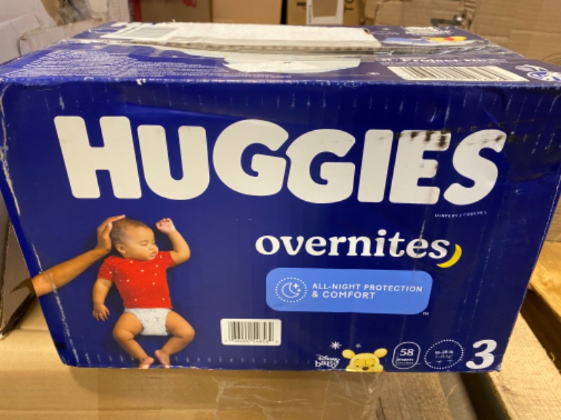 Photo 3 of Overnight Diapers Size 3 (16-28 lbs), 58 Ct, Huggies Overnites Nighttime Baby Diapers, Packaging May Vary Size 3 (58 Count) NEW 
