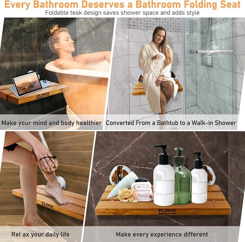 Photo 2 of 20" Folding Teak Shower Seat Wall Mounted,Fold Down Shower Seat,Foldable Shower Bench,Home Care Teak Shower Seat Bench for Inside Shower,Folding Shower Seat Bench,Wall Mount Shower Seat Bench Chair NEW 