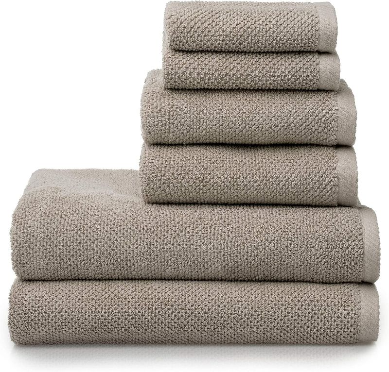 Photo 1 of Welhome Franklin Premium | 2 Bath Towels 2 Hand Towels 2 Washcloths | Textured Flax Brown Bathroom Towels Set | Hotel & Spa Towels for Bathroom | Soft & Absorbent | 100% Cottn 6 Piece Bath Linen Set NEW 