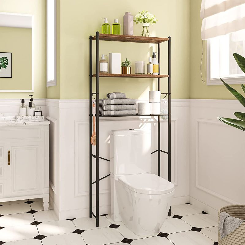 Photo 1 of HOOBRO Over The Toilet Storage, Over The Toilet Shelf with Hooks, Freestanding Toilet Storage Rack, Easy to Assemble, Stable and Sturdy, for Bathroom, Restroom, Laundry, Rustic Brown  NEW