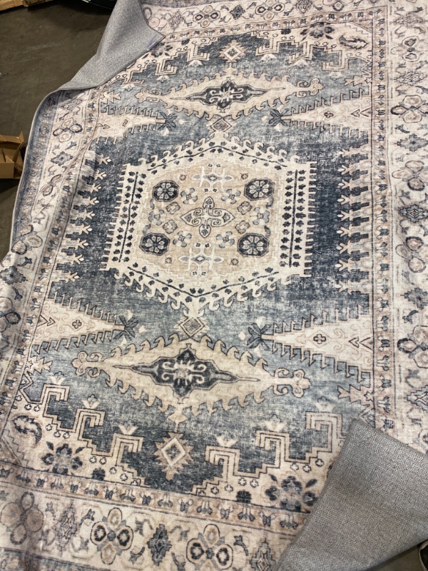 Photo 2 of Valenrug Washable Rug 5x7 - Ultra-Thin Antique Collection Area Rug, Stain Resistant Rugs for Living Room Bedroom, Distressed Persian Boho Rug(Blue, 84x46") 