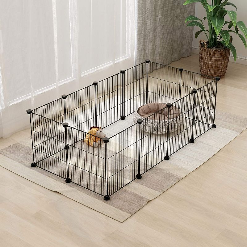 Photo 2 of Tespo Pet Playpen, Small Animal Cage Indoor Portable Metal Wire yd Fence for Small Animals, Guinea Pigs, Rabbits Kennel Crate Fence Tent, 15 X 12 Inch 12 Panels Black NEW 