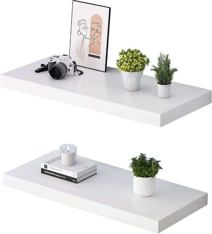 Photo 1 of RANK Floating Shelves 2 Pack Modern Display Wall Shelf for Bedroom, Bathroom, Living Room and Kitchen, Deeper Than Others (White) NEW 