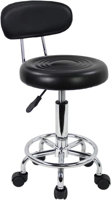 Photo 1 of KKTONER PU Leather Modern Rolling Stool with Low Back Height Adjustable Work Salon Drafting Swivel Task Chair with Footrest (Black) 