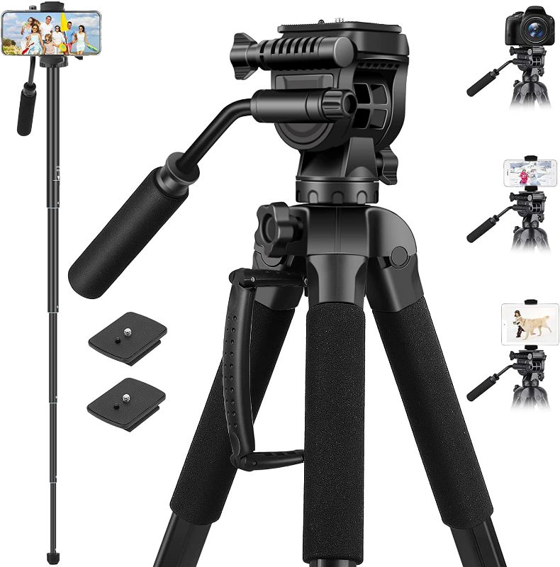Photo 1 of Tripod for Camera, Video Tripod with Fluid Head, Professional Camera Tripod Stand for DSLR, Camcorder,Tripod Monopod NEW