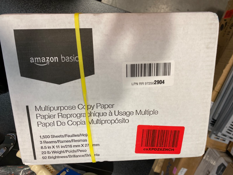 Photo 2 of Amazon Basics Multipurpose Copy Printer Paper, 8.5 x 11 Inch 20Lb Paper - 3 Ream Case (1,500 Sheets), 92 GE Bright White 3 Reams | 1500 Sheets Multipurpose (8.5x11) Paper NEW 