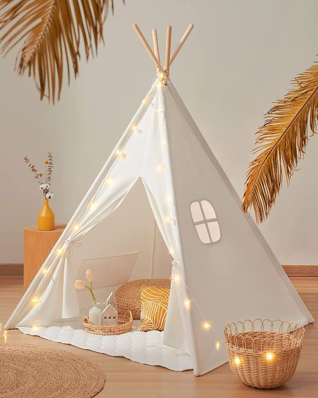 Photo 1 of Teepee Tent for Kids with Light & Padded Mat & Carry bag -Tiny Land Outdoor Kids Teepee Tent, Washable Play Tent for Toddlers 1-3, 100% Cotton Canvas Foldable Design, Indoor Play Tent for Girls & Boys NEW