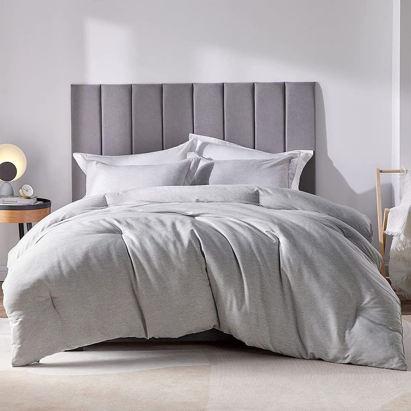 Photo 1 of CozyLux King Size Comforter Set - 3 Pieces Grey Soft Luxury Cationic Dyeing Bedding Comforter for All Season, Gray Breathable Lightweight Fluffy Bed Set with 1 Comforter and 2 Pillow Shams