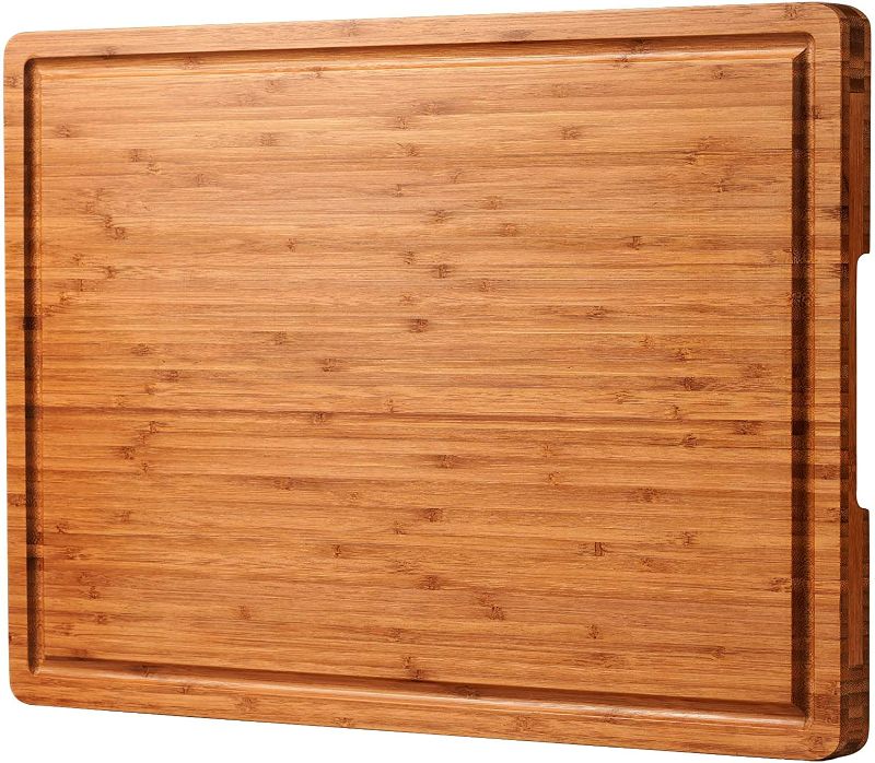 Photo 1 of 24"x18" Bamboo Cutting Boards, XXL Charcuterie Cheese Platter Serving Tray with Handles and Juice Grooves, Solid Structure, Slim, Durable, Reversible NEW 