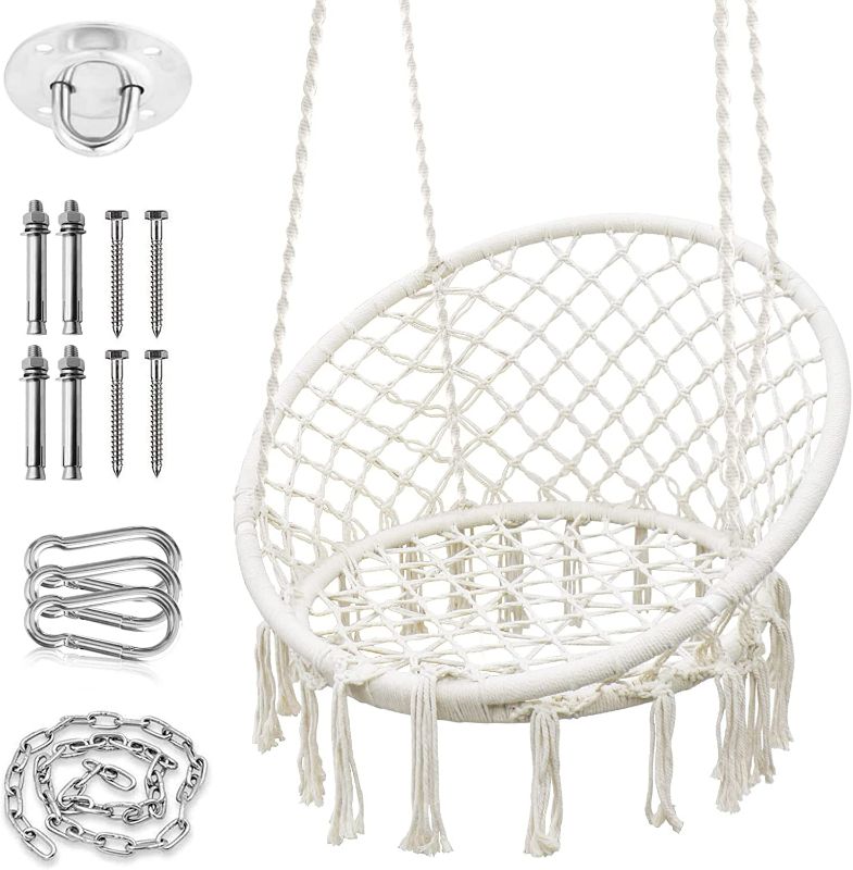 Photo 1 of SURPCOS Hammock Chair Macrame Swing, Upgraded Max 550 Lbs Hanging 100% Cotton Rope Swing Chair with Stainless Steel Hardware Kits, Macrame Swing for Indoor and Outdoor Use (Beige) NEW