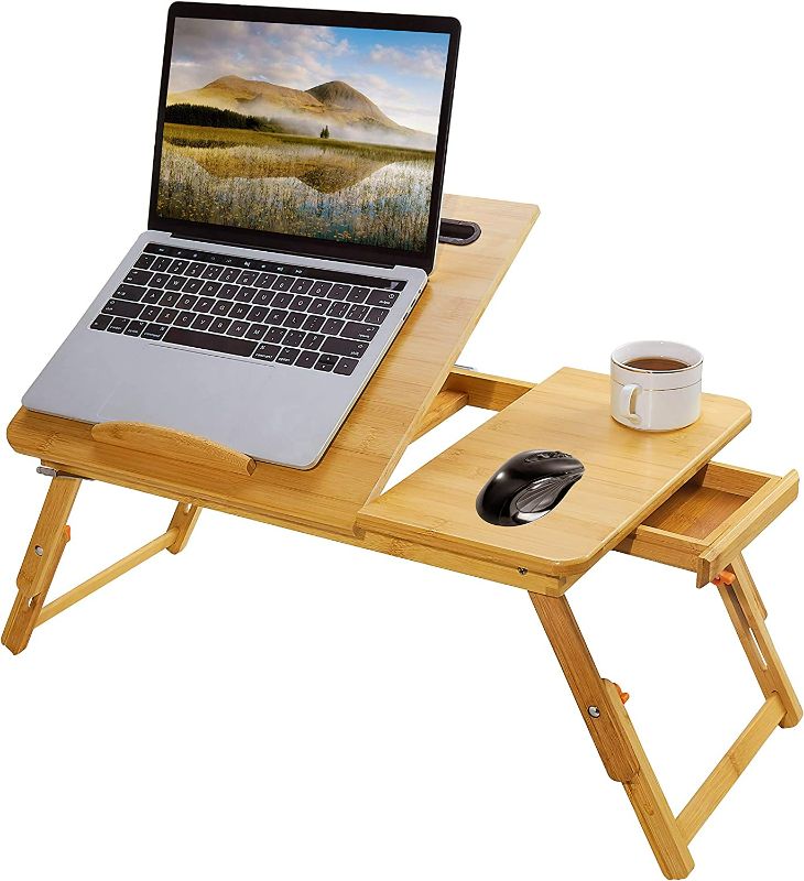 Photo 1 of Laptop Bed Tray Multi Tasking Bamboo Lap Desk, Folding TV Tray Table, Smartphone Tablet Lap Tray for Homework Study Reading Eating Food Tray Table NEW