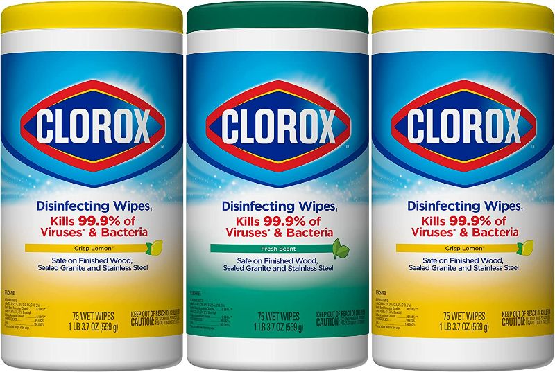 Photo 1 of Clorox Disinfecting Wipes, Bleach Free Cleaning Wipes, Multi-surface Wipes, Fresh Scent & Crisp Lemon Value Pack, 75 Wipes (Pack of 3) NEW