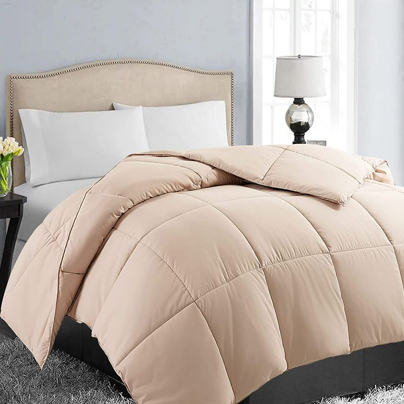 Photo 1 of EASELAND All Season King Size Soft Quilted Down Alternative Comforter Reversible Duvet Insert with Corner Tabs,Winter Summer Warm Fluffy,Beige,90''x104'' 

