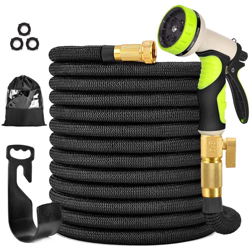 Photo 1 of 100FT Garden Hose Expandable Water Hose with 10 Function Spray Nozzle, Leakproof Expanding Flexible Outdoor Yard Hose with Solid Brass Fittings, Extra Strength 3750D Durable Car Wash Hose Pipe