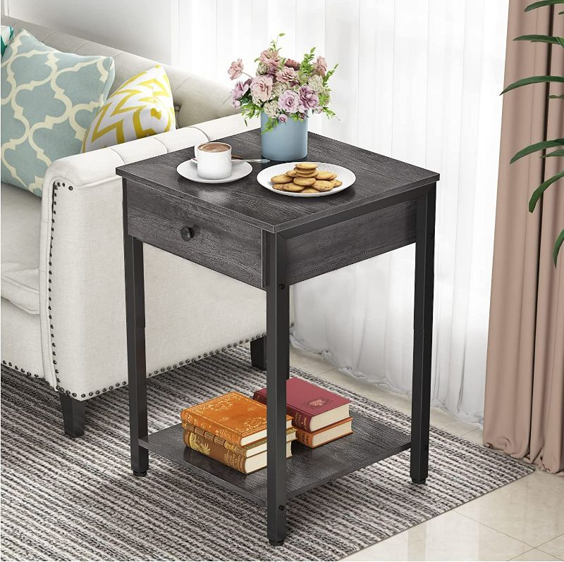 Photo 1 of Ecoprsio Nightstand Modern End Table Side Table with Drawer and Storage Shelf Wood Night Stand Bedside Table for Bedroom, Living Room, Sofa Couch, Hall, Easy Assembly, Grey NEW