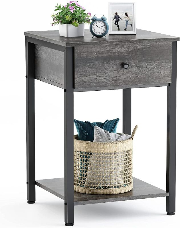 Photo 1 of Ecoprsio Nightstand Modern End Table Side Table with Drawer and Storage Shelf Wood Night Stand Bedside Table for Bedroom, Living Room, Sofa Couch, Hall, Easy Assembly, Grey NEW