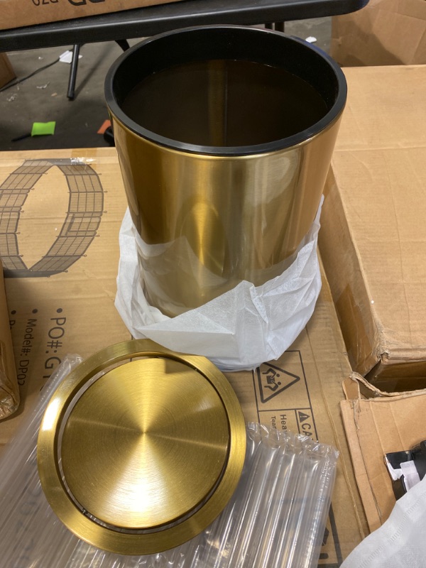 Photo 2 of Stainless Steel Trash can, Bathroom Garbage can with lidSmall Trash Can with Flipping Lid, ,Garbage cans for Kitchen?Living Room. Metallic Gold (Singer) (Gold) NEW
