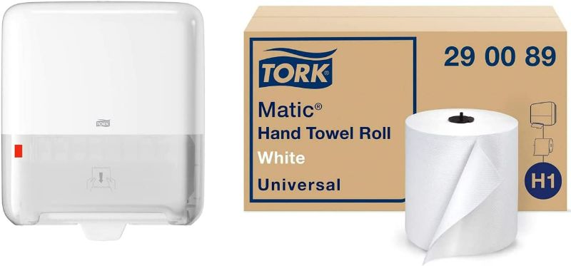 Photo 1 of Tork Paper Hand Towel Dispenser, White - H1 + Refill - Universal Paper Hand Towel Roll, White (Pack of 6)
