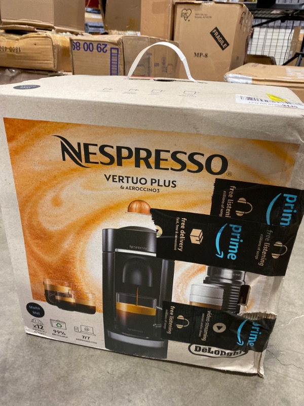 Photo 1 of Nespresso VertuoPlus Deluxe Coffee and Espresso Machine by De'Longhi with Milk Frother, Matte Black Machine + Aero LE Black Matte NEW