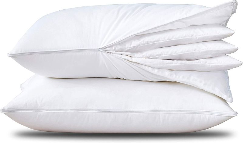 Photo 1 of Three Geese Adjustable Layer Goose Feather Pillow,Assemblable Bed Pillow,100% Soft Cotton Cover,Good for Side and Back Stomach Sleeper, Standard/Queen Size,Packaging Include 2 Pillows.