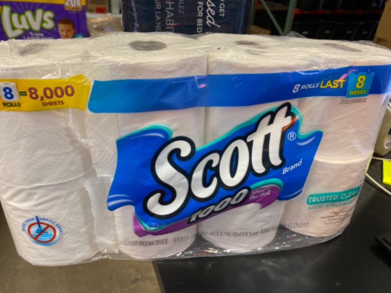 Photo 2 of Scott 1000 Sheets Per Roll, 8 Toilet Paper Rolls, Bath Tissue NEW