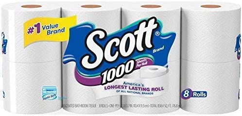 Photo 1 of Scott 1000 Sheets Per Roll, 8 Toilet Paper Rolls, Bath Tissue NEW