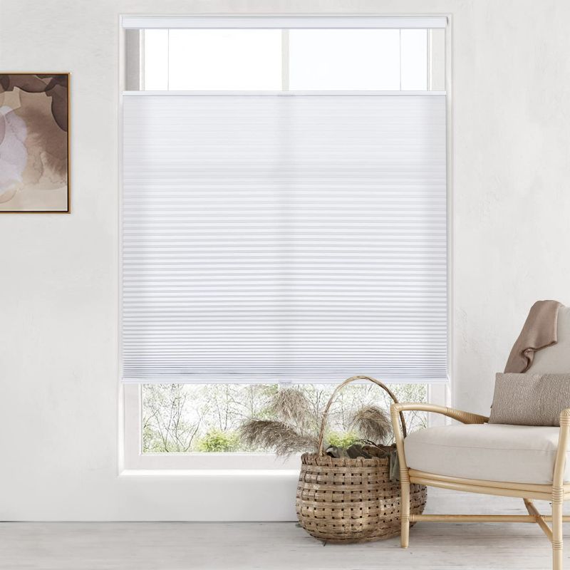 Photo 1 of LazBlinds Top Down Bottom Up (TDBU) Cordless Cellular Shades, Light Filtering Honeycomb Shades Pleated Blinds for Window Size 26" W x 64" H, White White - Light Filtering 26" W x 64" H NEW