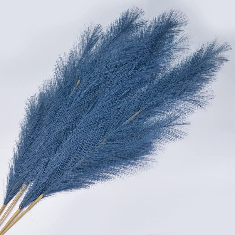 Photo 2 of 8 PCS Faux Pampas Grass Large, 43"/110CM Tall Pompous Grass, Fluffy Pampas Grass Decor, Artificial Pampas Grass, Fake Pompass Grass Branches, Floor Vase Fillers for Home Boho Decor (Blue) NEW