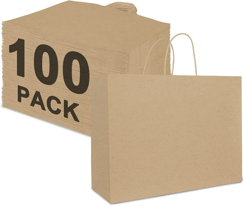 Photo 1 of Gatherfun 100PCS Natural Kraft Customizable Paper Bags with Handles, Shopping Bag, Paper Gift Bag, Retail Bags, Party Favor Bags with Handles NEW 