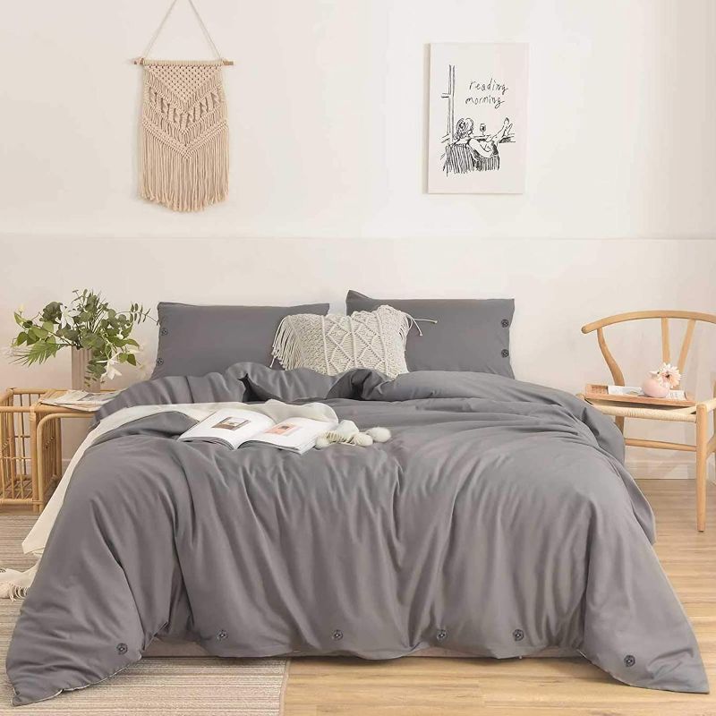 Photo 1 of Nanko Gray King Duvet Cover Set,104x90 Soft Microfiber 3pc Set (1 Cover 2 Pillowcase) with Zip Ties, Quilt Comforter Bedding Covers for Men Women - Modern Rustic Bedroom, Grey