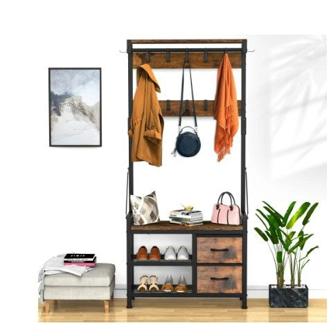 Photo 1 of Coat Rack with Shoe Bench Hall Tree with Hooks and Storage