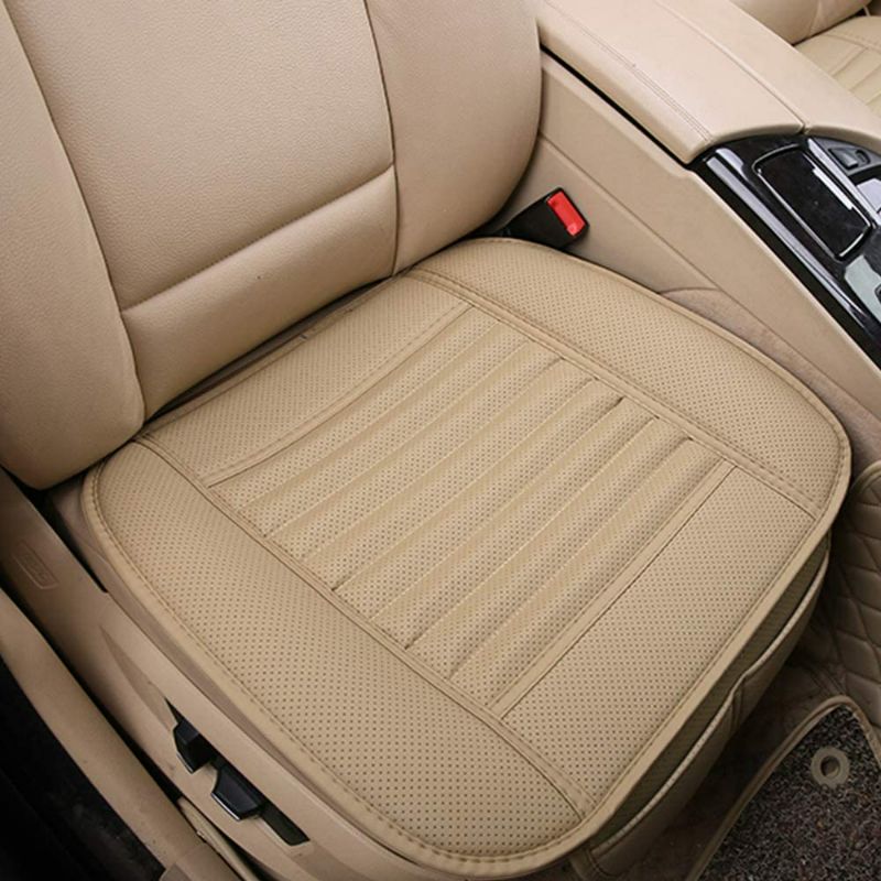 Photo 1 of D-Lumina 2Pcs Front Seat Covers - Leather Car Seats Bottom Cover Cushion Pad Mat Protector , Bamboo Charcoal Filled, Universal for 4 Season, Beige (21.5 × 24.06 Inch) NEW 