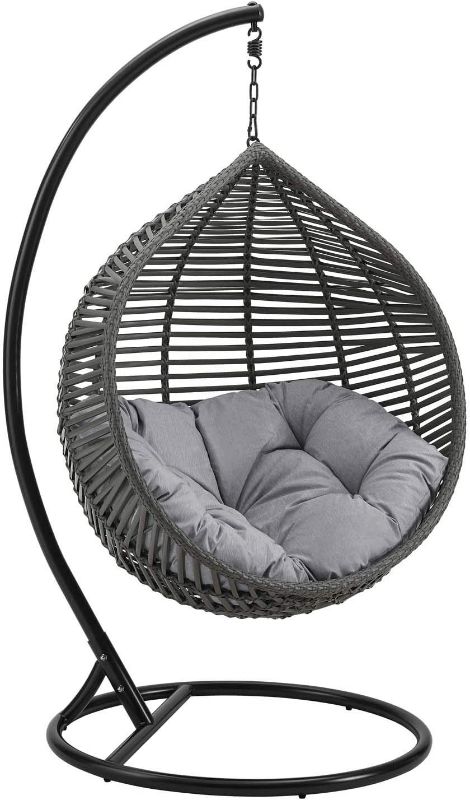 Photo 1 of Modway Garner Outdoor Patio Wicker Rattan Teardrop Swing Chair in Gray 