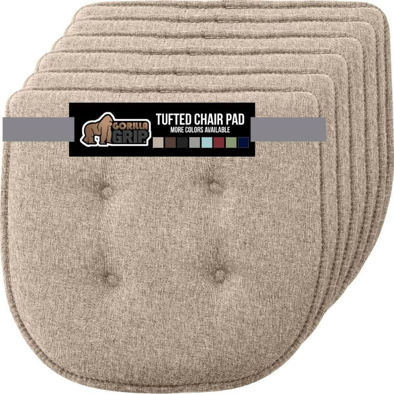 Photo 1 of Gorilla Grip Tufted Memory Foam Chair Cushions, Set of 6, Comfortable Seat Cover Cushion, Thick Durable and Washable Slip Resistant Pads for Dining Room Chairs, Office Desk, Kitchen Table, 16x17 Beige NEW