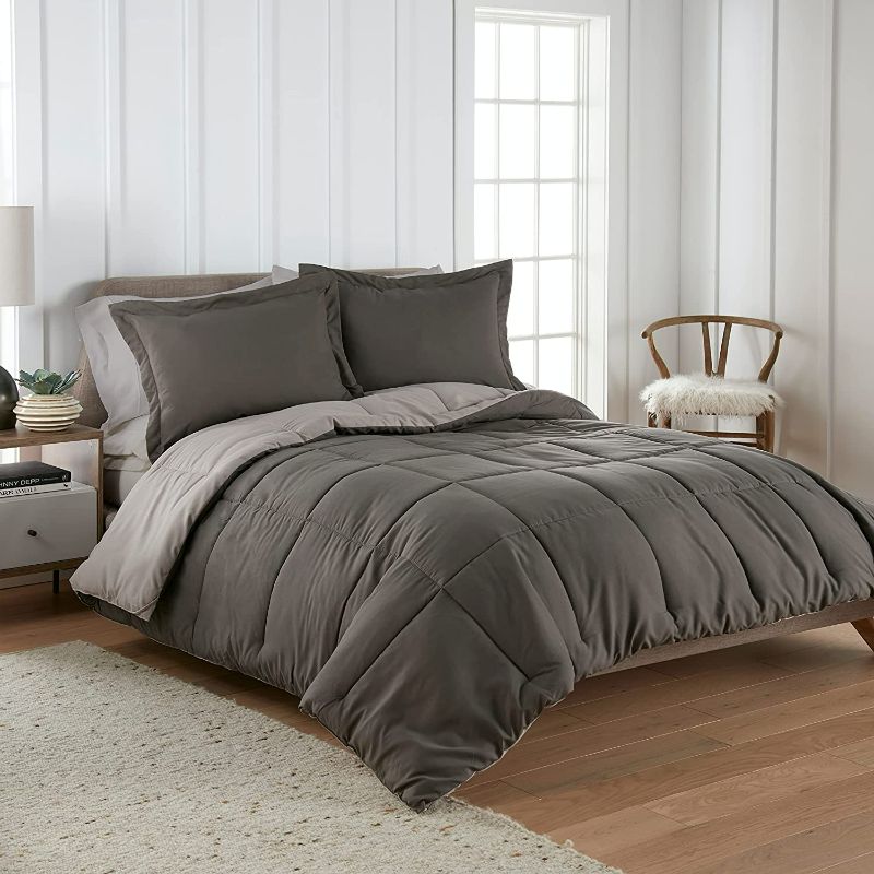 Photo 2 of  Soft Light Grey/Dark Grey Reversible Comforter Queen 
