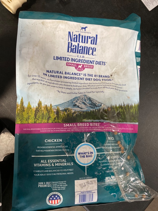 Photo 2 of Natural Balance L.I.D. Limited Ingredient Diets Chicken & Brown Rice Formula Small Breed Bites Dry Dog Food, 12-lb bag NEW 