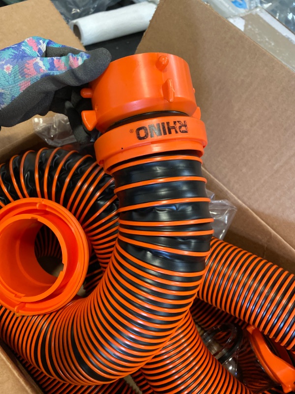 Photo 3 of Camco RhinoEXTREME 20ft RV Sewer Hose Kit, Includes Swivel Fitting and Translucent Elbow with 4-In-1 Dump Station Fitting, Crush Resistant, Storage Caps Included - 39867 NEW 