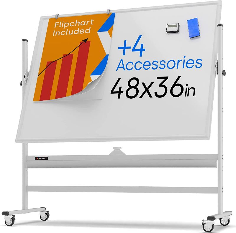 Photo 1 of Rolling Magnetic Whiteboard 48 x 36 - Large Portable Dry Erase Board with Stand - Double Sided Easel Style Whiteboard with Wheels - Mobile Standing Whiteboard for Office, Classroom & Home NEW 