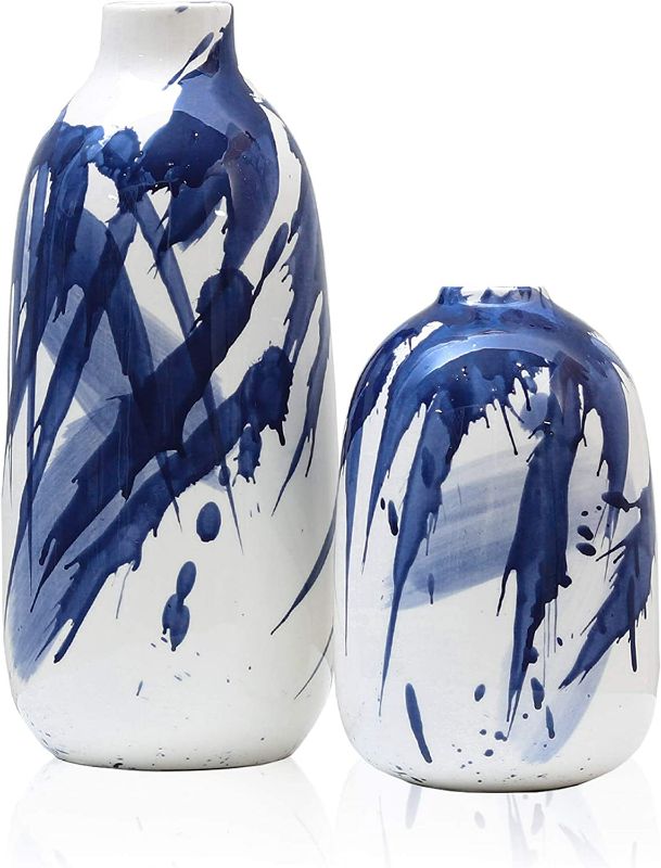 Photo 1 of TERESA'S COLLECTIONS Modern Ceramic Vase, Home Decor Accents, Navy Blue and White Vases for Flowers, Decorative Vases for Table Centerpieces, Mantel, Shelf, Living Room NEW