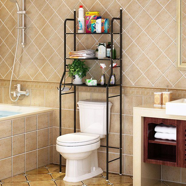 Photo 1 of Bathroom Space Saver 3 Tier Over The Toilet Storage Rack with Hook Design Freestanding Metal Storage Shelves Bathroom Shelf Storage Organizer