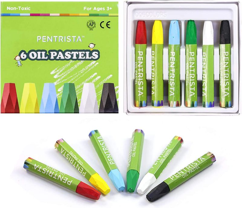 Photo 1 of PENTRISTA Oil Pastels, 6 Vibrant Assorted Colors Non-toxic Water Soluble Oil Pastels for Kids, Indoor Activities at Home,School Classroom Art Supplies Pack of (46) NEW 