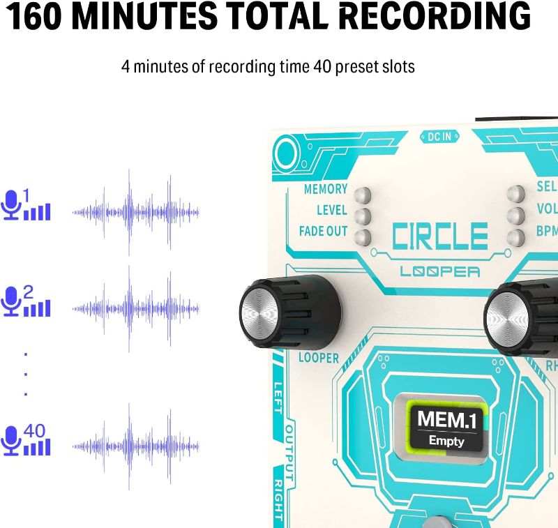Photo 4 of Donner Circle Looper Pedal, Stereo Guitar Looper Pedal, 40 Slots 160 mins Loop Pedal with Drum Machine 100 Drum Grooves, Tap Tempo, Fade Out