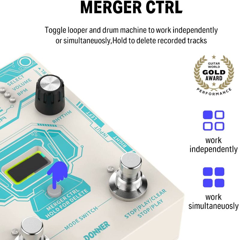 Photo 5 of Donner Circle Looper Pedal, Stereo Guitar Looper Pedal, 40 Slots 160 mins Loop Pedal with Drum Machine 100 Drum Grooves, Tap Tempo, Fade Out