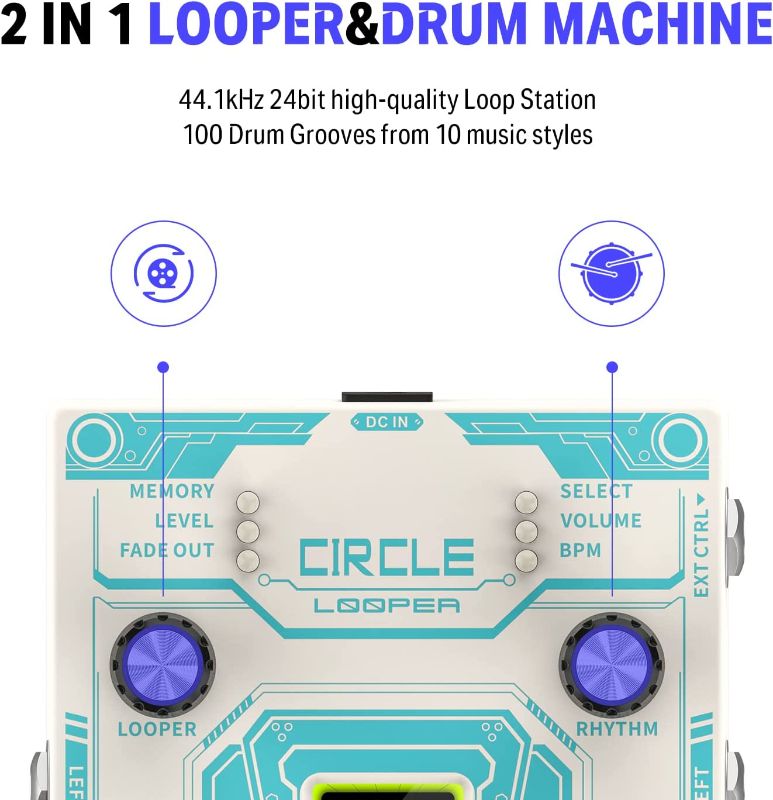 Photo 2 of Donner Circle Looper Pedal, Stereo Guitar Looper Pedal, 40 Slots 160 mins Loop Pedal with Drum Machine 100 Drum Grooves, Tap Tempo, Fade Out