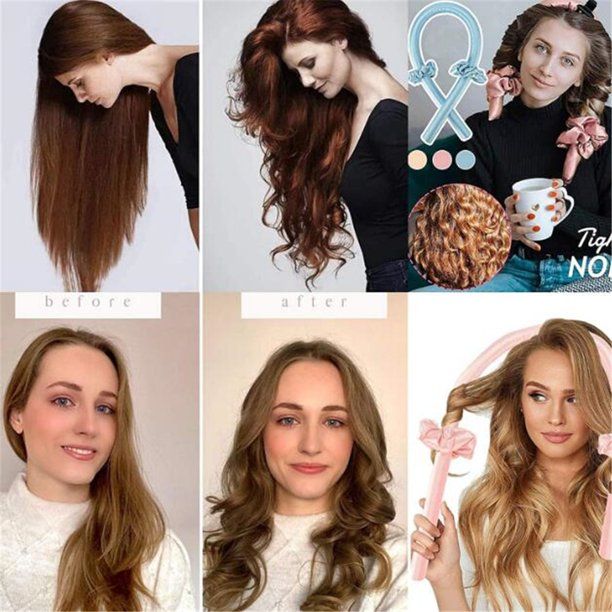 Photo 1 of Curlers Heatless Curling Rod Headband Curls Silk Ribbon Lazy Curler Hair Rollers Sleeping Soft Wave Formers Women DIY Hair Styling Tools for Long Medium Hair (clear clip see photo)
