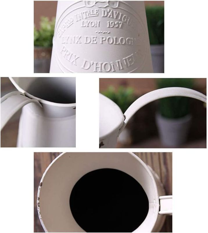 Photo 3 of Yoillione Metal Flower Vase, Rustic Jug Flower Vase Vintage, Shabby Chic Vase for Home Decor, French Country Style Vase, White