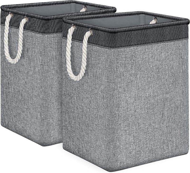 Photo 1 of TomCare Laundry Baskets 2 Pack Foldable Clothes Baskets Portable Clothes Hamper Built-in Lining with Handles Detachable Brackets Laundry Storage Household Organizer for Home Office Organizer, Grey
