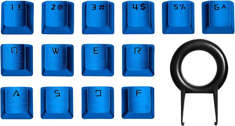 Photo 1 of Hallsen Metal Keycaps (WASDQREF+1-6) Mechanical Gaming Keyboard Keycaps for FPS & MOBA, Stainless Steel Custom 60% Keycaps Kit with Key Puller for Mechanical Keyboard Cherry Mx Switches (Blue)