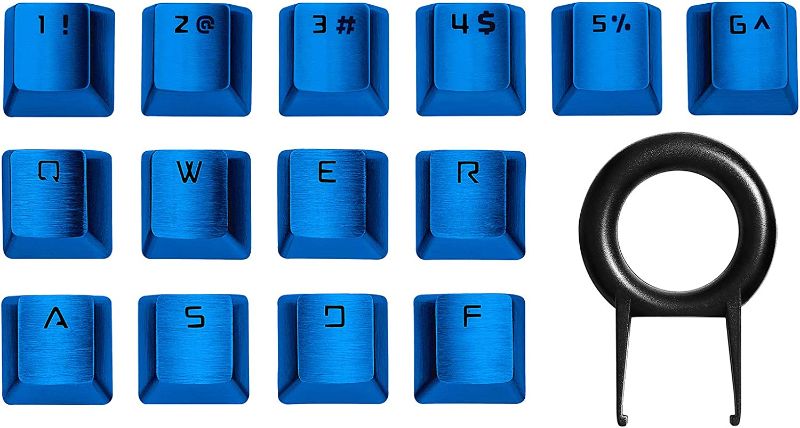 Photo 1 of Hallsen Metal Keycaps (WASDQREF+1-6) Mechanical Gaming Keyboard Keycaps for FPS & MOBA, Stainless Steel Custom 60% Keycaps Kit with Key Puller for Mechanical Keyboard Cherry Mx Switches (Blue)