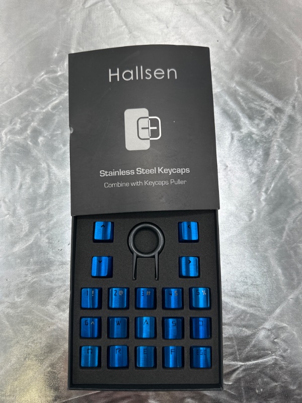 Photo 1 of Hallsen Metal Keycaps (WASDQREF+1-6) Mechanical Gaming Keyboard Keycaps for FPS & MOBA, Stainless Steel Custom 60% Keycaps Kit with Key Puller for Mechanical Keyboard Cherry Mx Switches (Blue)